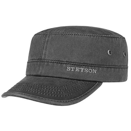 Stetson Datto Armycap Herren - Wasserabweisende Baumwollkappe - Sommer/Winter - Armymütze mit Sonnenschutz UV 40+ - Verwaschene Lederoptik (Oilskin) - Urbancap schwarz L (58-59 cm)