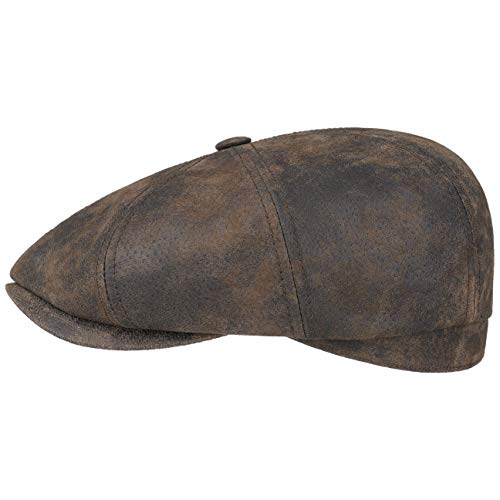 Stetson Hatteras Pigskin Flatcap Herren - Schirmmütze aus Leder - Schiebermütze mit Innenfutter - Mütze - Herrencap Sommer/Winter - Ballonmütze braun M (56-57 cm)