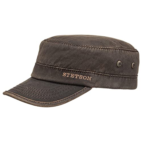 Stetson Datto Armycap Winter - Wintercap Herren - Militarycap Baumwolle - Herrencap UV-Schutz (40+) - Armykappe wasserabweisend - Männercap gefüttert - Cap Herbst/Winter - Kappe braun S (54-55 cm)