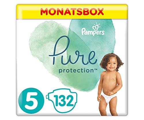 Pampers Pure Protection Windeln, Gr.5, 11+kg, Monatsbox (1 x 132 Windeln), Mit Premium-Baumwolle Und Pflanzenbasierten Materialien Pampers Pure Protection Windeln, Gr.5, 11+kg, Monatsbox (1 x 132 Windeln), Mit Premium-Baumwolle Und Pflanzenbasierten Materialien