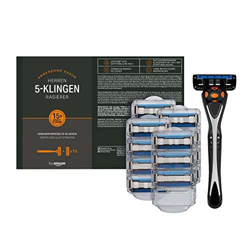 by Amazon Herrenrasierer mit 5 Klingen, Mehrfarbig, 1 Stück + 15 Nachfüllpackungen (Früher Marke Solimo) by Amazon Herrenrasierer mit 5 Klingen, Mehrfarbig, 1 Stück + 15 Nachfüllpackungen (Früher Marke Solimo)