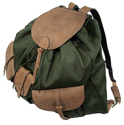 Hubertus Loden-Flüsterrucksack Jagdrucksack Oliv/grün extrem geräuschlos Lodenrucksack aus 100% Wolle mit echtem Büffelleder von oefele.de Wanderrucksack Gebirgsrucksack (50 x 55 cm)